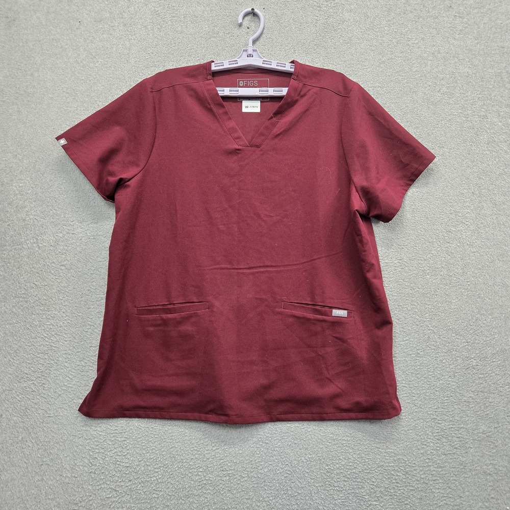 FIGS Women Scrub Top 2XL Burgundy Casma Short Sleeve 3 Pockets V Neck Classic